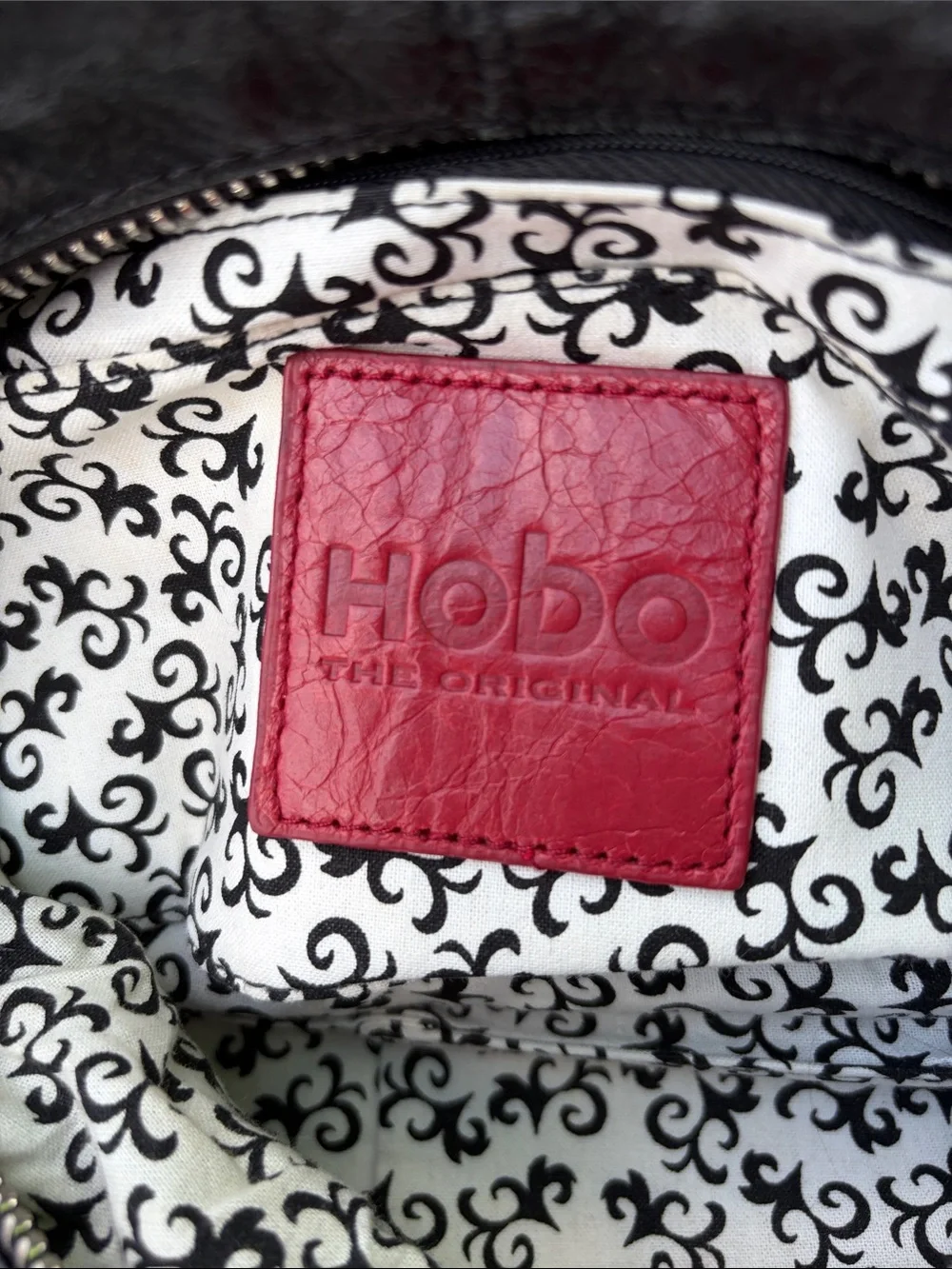 HOBO Black Leather Hobo Shoulder Bag with Front Zip